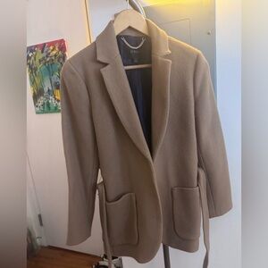 J Crew Mario Bellucci Womens Tan Camel Wool Cashmere Blazer Coat Wrap Belt  Sz 4
